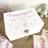 Personalised Pink Garland New Baby White Wooden Memory Box
