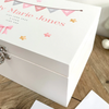Personalised Pink Garland New Baby White Wooden Memory Box