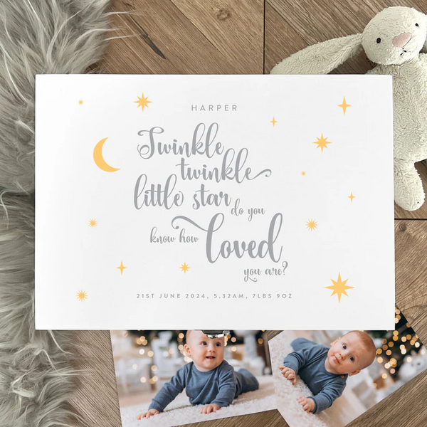 Personalised Twinkle Twinkle New Baby White Wooden Memory Box