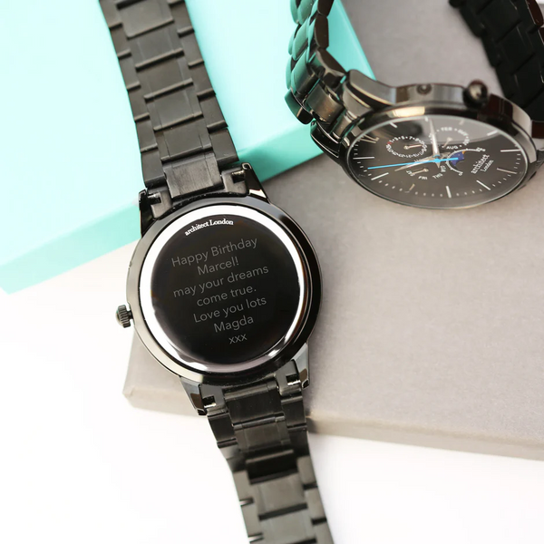 Men's Architect Stainless Steel Apollo Black - Modern Font Engraving