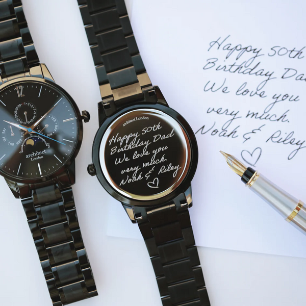 Handwriting Engraving Men's Stainless Steel Architect Apollo Black Watch