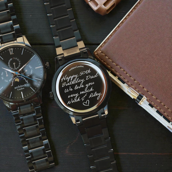 Handwriting Engraving Men's Stainless Steel Architect Apollo Black Watch