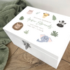 Personalised Jungle Animals New Baby White Wooden Memory Box