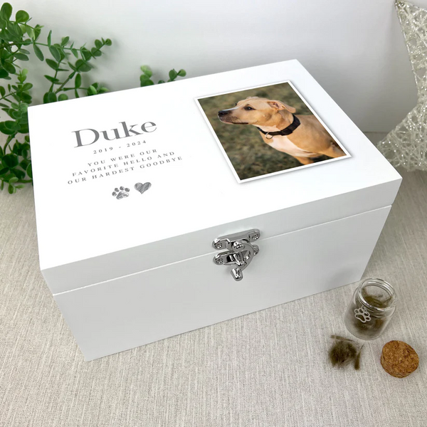 Personalised White Wooden Sketch Pet Photo Upload Memorial Keepsake Box