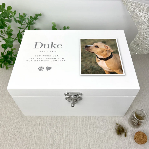 Personalised White Wooden Sketch Pet Photo Upload Memorial Keepsake Box