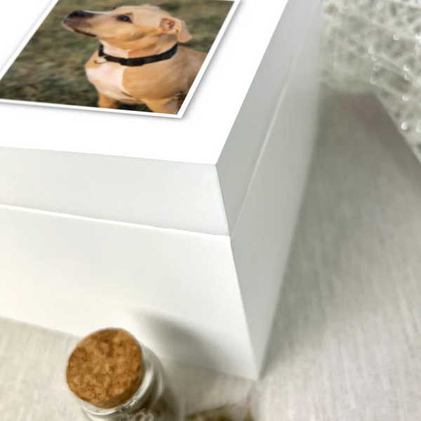 Personalised White Wooden Sketch Pet Photo Upload Memorial Keepsake Box