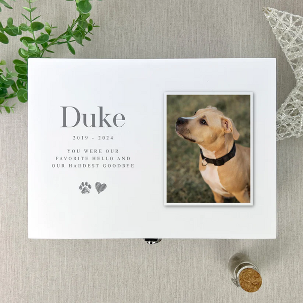 Personalised White Wooden Sketch Pet Photo Upload Memorial Keepsake Box