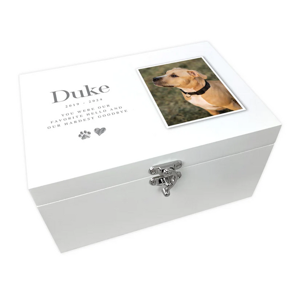 Personalised White Wooden Sketch Pet Photo Upload Memorial Keepsake Box
