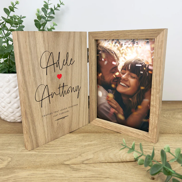 Personalised Couples Names Wooden Book Photo Frame 7" x 5" Photo