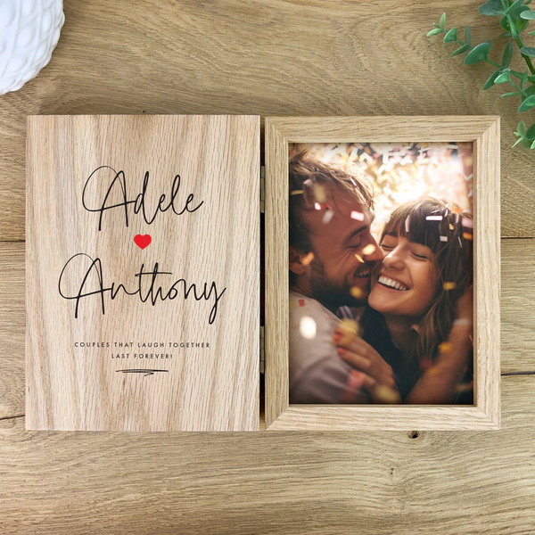 Personalised Couples Names Wooden Book Photo Frame 7" x 5" Photo