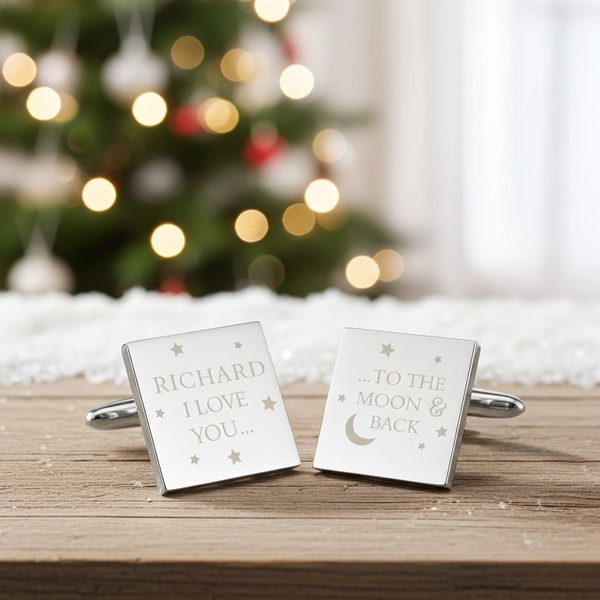 Personalised To the Moon and Back Square Cufflinks