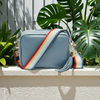 Personalised Elie Beaumont Cross Body Light Blue Leather Bag with Choice of Strap