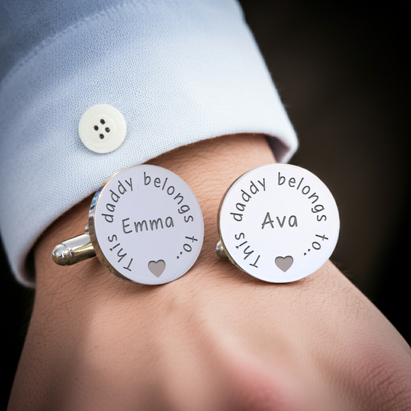 Personalised This Daddy Belongs To Cufflinks Silver Finish