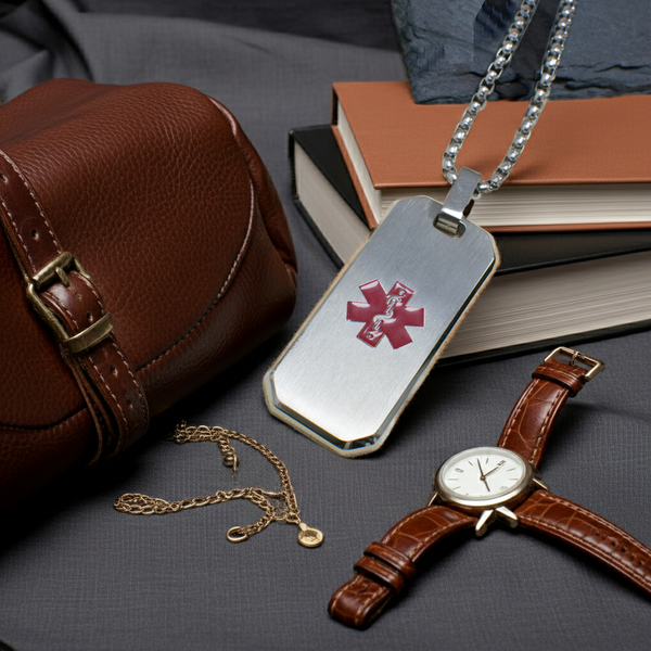 Personalised Men's Brushed Stainless Steel Medical Dog Tag Necklace