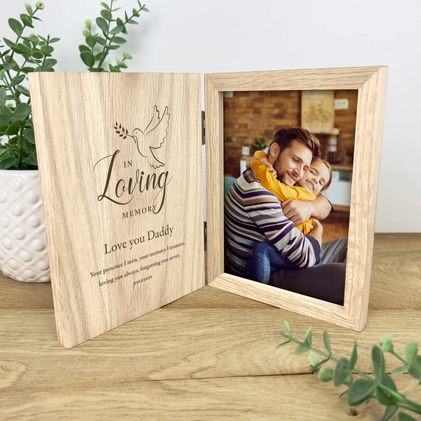 Personalised In Loving Memory Dove Memorial Wooden Book Photo Frame 7" x 5" Photo