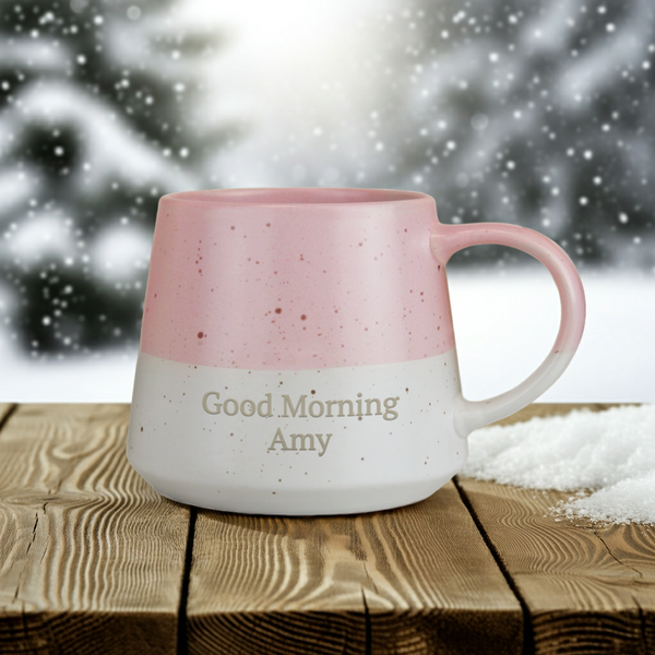 Personalised Pink Dipped Speckled Ceramic Mug