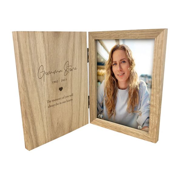 Personalised Memorial Wooden Book Photo Frame 7" x 5" Photo