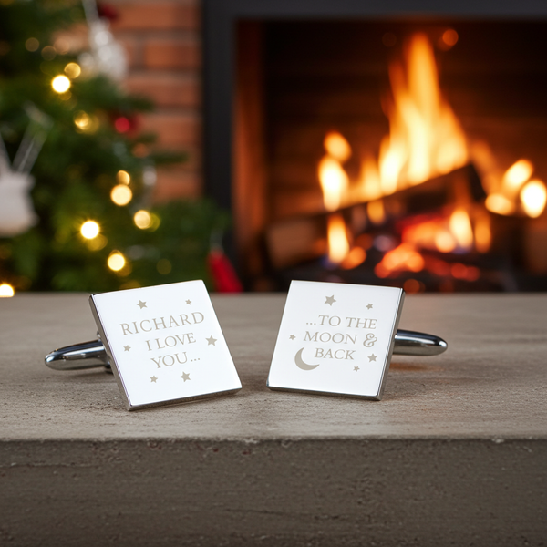 Personalised To the Moon and Back Square Cufflinks