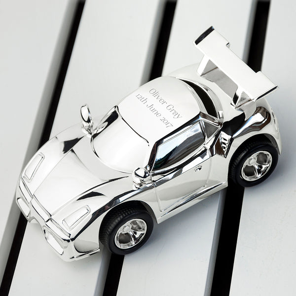 Personalised Silver Plated Sports Car Money Box