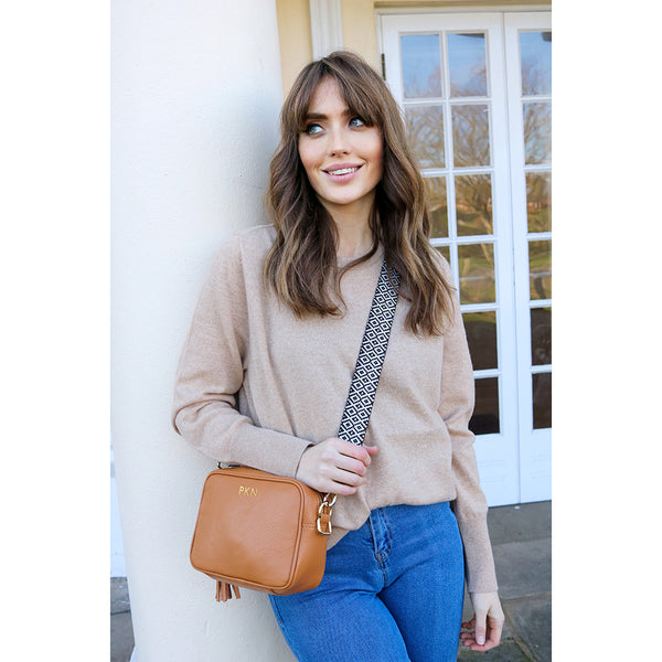 Personalised Elie Beaumont Cross Body Tan Leather Bag with Choice of Strap