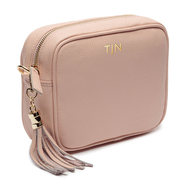 Personalised Elie Beaumont Cross Body Pink Leather Bag with Choice of Strap
