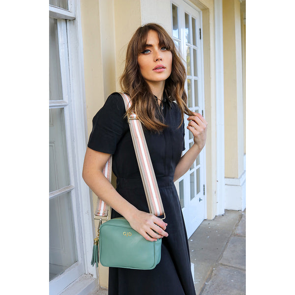 Personalised Elie Beaumont Cross Body Mint Leather Bag with Choice of Strap