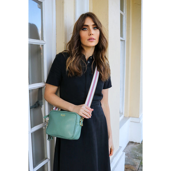Personalised Elie Beaumont Cross Body Mint Leather Bag with Choice of Strap