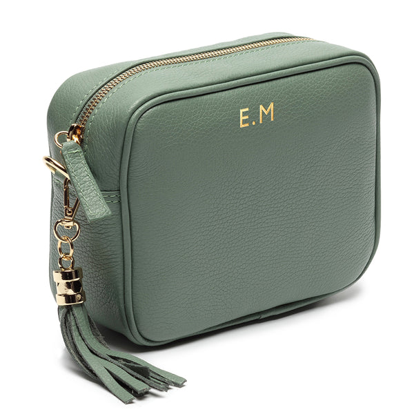 Personalised Elie Beaumont Cross Body Mint Leather Bag with Choice of Strap