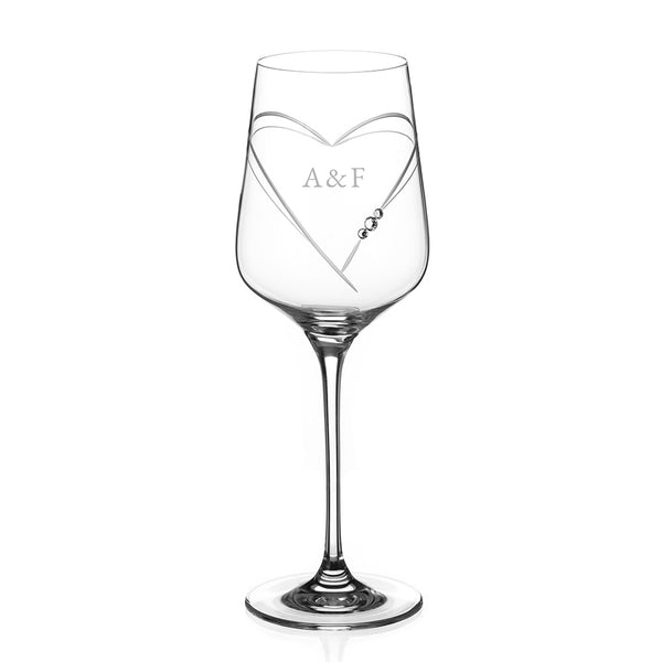 Personalised Hearts Wine Glass with Swarovski Crystals