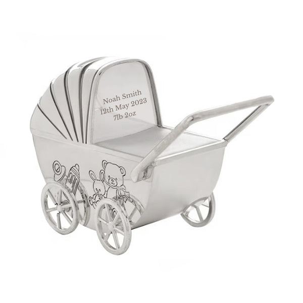Personalised Silver Plated Pram Money Box
