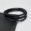 Personalised Men's Beaded and Stacked Leather Cross Bracelet Black