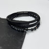 Personalised Men's Beaded and Stacked Leather Cross Bracelet Black