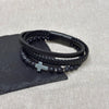 Personalised Men's Beaded and Stacked Leather Cross Bracelet Black