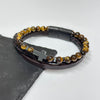 Personalised Men's Dual Tiger's Eye and Leather Cross Bracelet