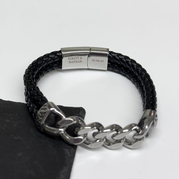Personalised Men's Eternal Love Chain Leather Bracelet