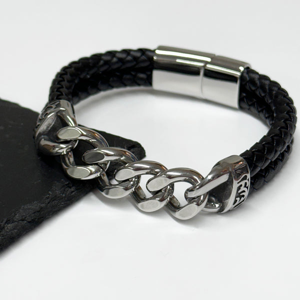 Personalised Men's Eternal Love Chain Leather Bracelet