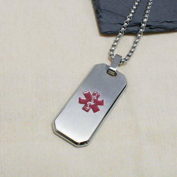 Personalised Men's Brushed Stainless Steel Medical Dog Tag Necklace
