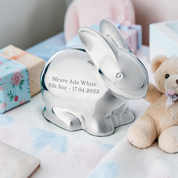 Personalised Silver Plated Rabbit Money Box