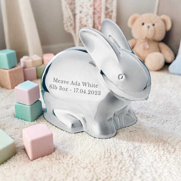 Personalised Silver Plated Rabbit Money Box