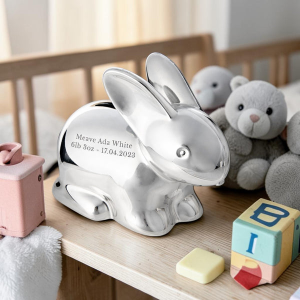Personalised Silver Plated Rabbit Money Box