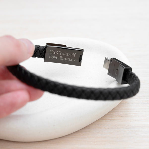 Personalised Men's Secret Message USB Cable Bracelet