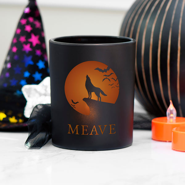 Personalised Halloween Howling Wolf Tealight Candle Holder