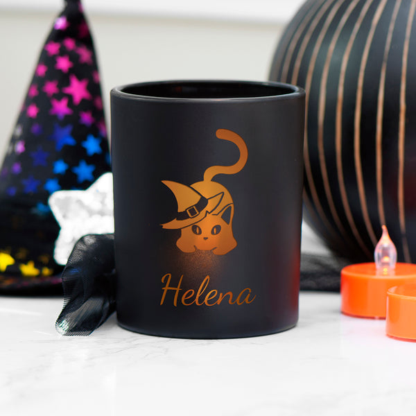 Personalised Halloween Witches Cat Tealight Candle Holder