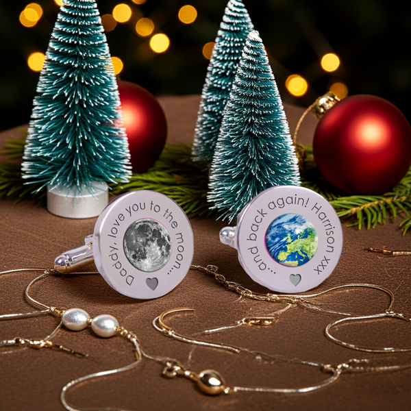 Personalised Daddy Love You To The Moon and Back Cufflinks Silver Finish