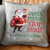 Personalised Santa Stop Here Faux Fur Cuddle Filled Cushion
