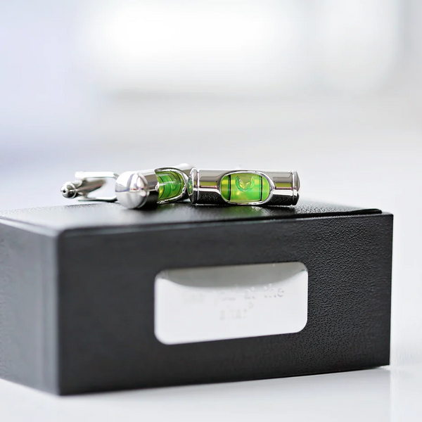 Personalised Spirit Level Cufflinks With Engraved Luxury Box