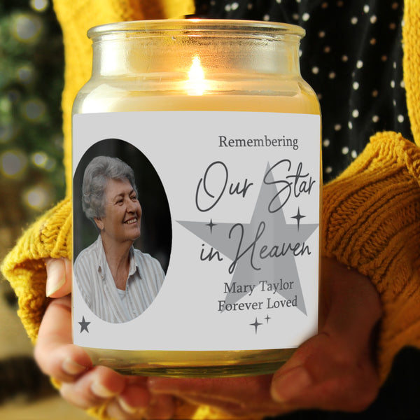 Personalised Star In Heaven Photo Upload Large Scented Jar Wax Candle