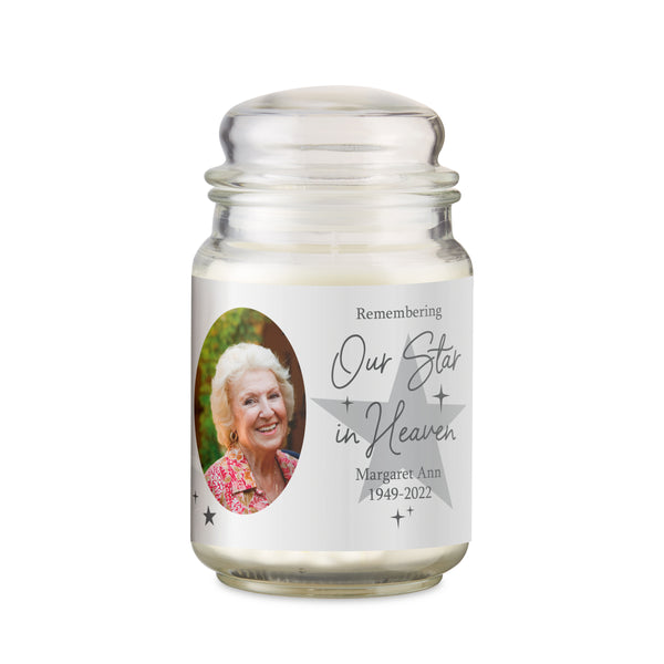 Personalised Star In Heaven Photo Upload Large Scented Jar Wax Candle