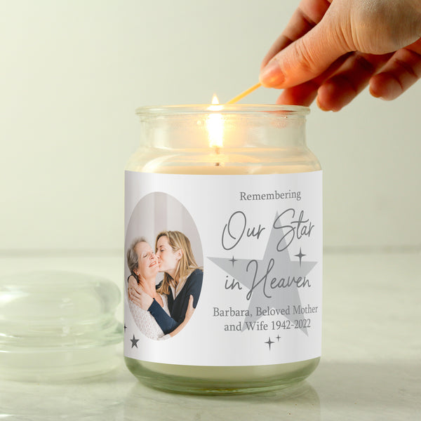 Personalised Star In Heaven Photo Upload Large Scented Jar Wax Candle