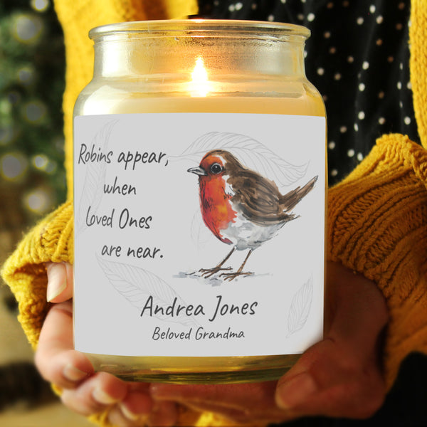 Personalised Robins Appear Large Scented Jar Wax Candle